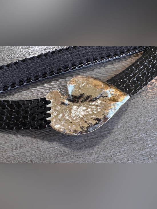Unique Vintage Silver Leaf Black Chain Belt main image 9